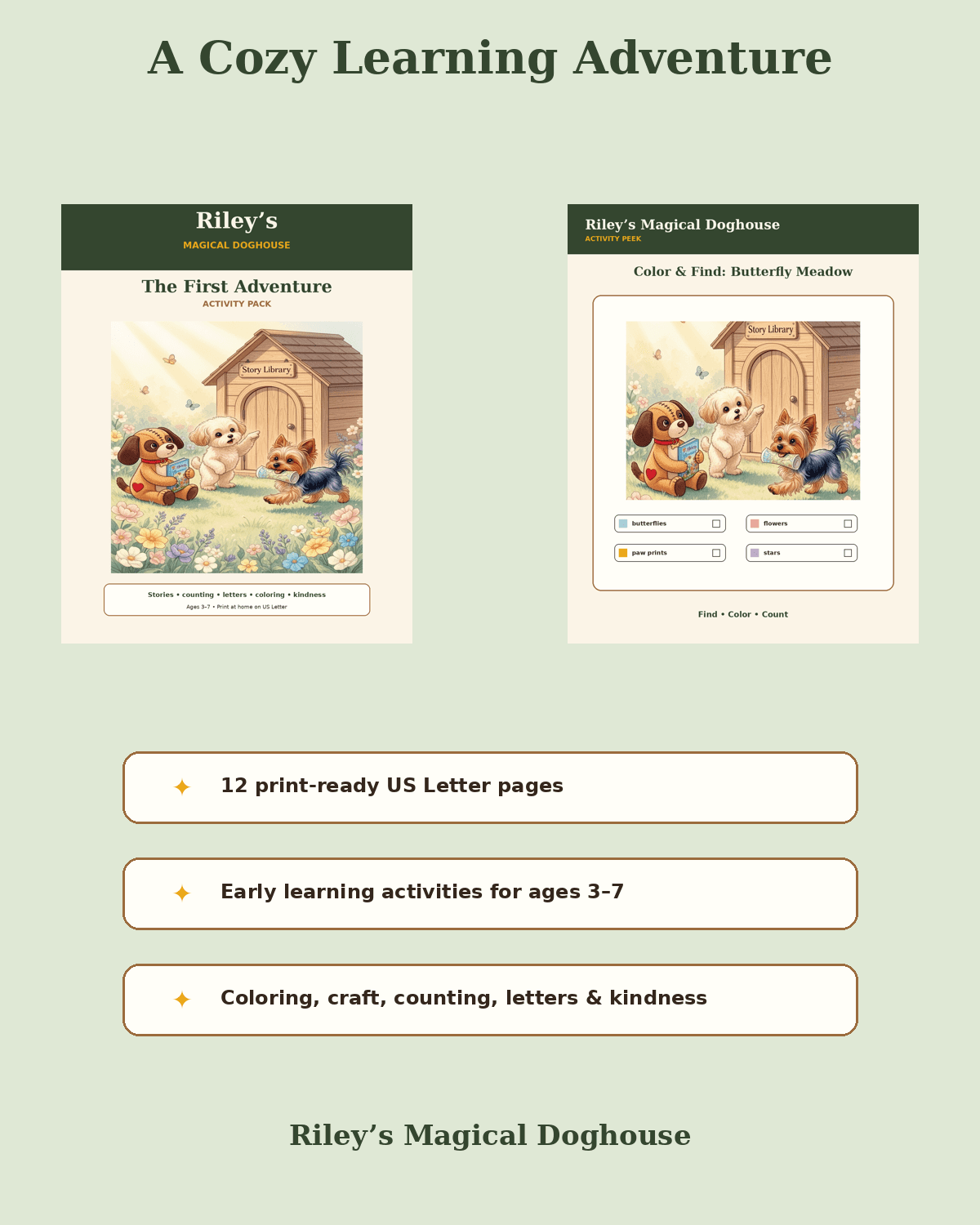 Preview pages from Riley’s First Adventure Activity Pack