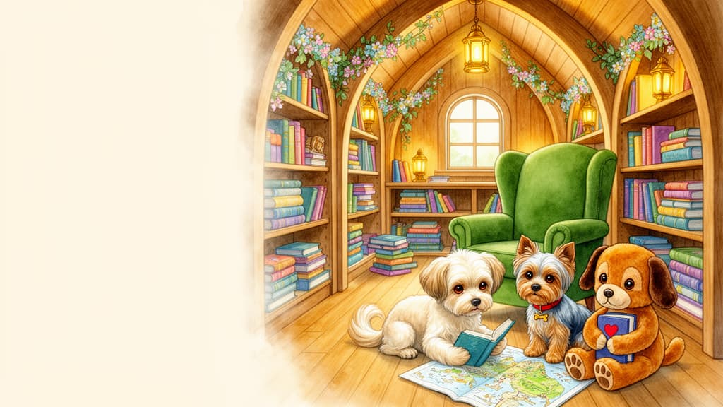 Story Library watercolor room inside Riley’s Magical Doghouse