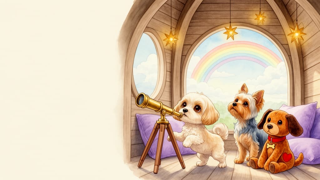 Rainbow Observatory watercolor room inside Riley’s Magical Doghouse